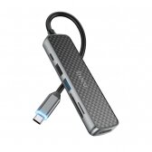 Adapteris Hoco HB24 Easy Display Type-C to HDMI+USB3.0+USB2.0+SD+TF+PD pilkas