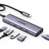 Adapteris Ugreen CM511 USB-C to HDMI 1.4 + 3xUSB-A + USB-C PD100W pilkas