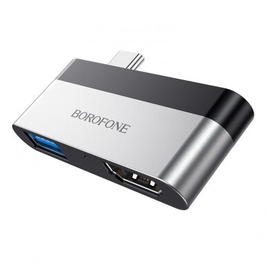 Adapteris Borofone DH2 Type-C to HDMI + USB3.0 pilkas