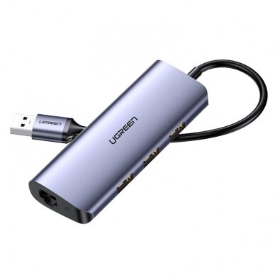 Adapteris Ugreen CM252 USB-C to 3xUSB-A + RJ45 (MicroUSB Power Supply) pilkas