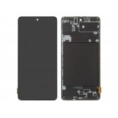 Ekranas Samsung A715 A71 su lietimui jautriu stikliuku su rėmeliu juodas (real size) OLED