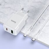 Įkroviklis buitinis Hoco N5 USB Quick Charge 3.0 + PD 20W (3.1A) + Type-C-Lightning baltas