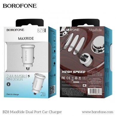 Įkroviklis automobilinis Borofone BZ8 MaxRide Dual Port baltas 1