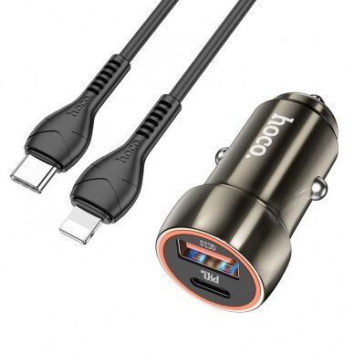 Įkroviklis automobilinis Hoco Z46A USB-A/Type-C PD20W+QC3.0 + Lightning pilkas