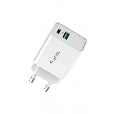 Įkroviklis buitinis Devia Smart PD+QC USB-A+Type-C 30W baltas