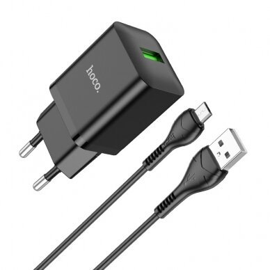 Įkroviklis buitinis Hoco N26 USB-A Quick Charge 3.0 18W + MicroUSB juodas