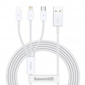 Kabelis Baseus Superior iš USB į microUSB+Lightning+Type-C 3.5A 1.5m baltas CAMLTYS-02
