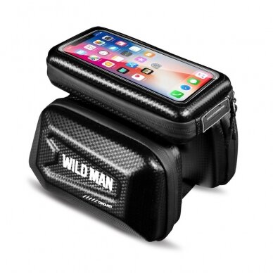 Universalus telefono laikiklis WILDMAN E6S 1,2L 4"- 7" dviračiui su jutikliniu ekranu ir užtrauktuku juodas