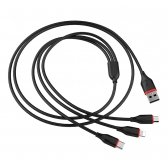 USB kabelis Borofone BX17 3in1 MicroUSB-Lightning-Type-C juodas
