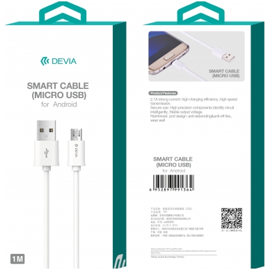 USB kabelis Devia Smart microUSB 2m baltas
