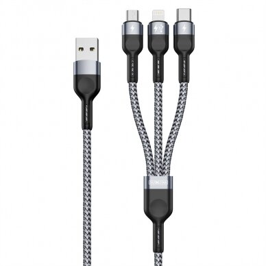 USB kabelis DUZZONA A3 3in1 microUSB-Lightning-Type-C 2.4A 1.2m pilkas