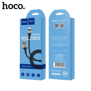 USB kabelis HOCO X26 lightning 1m juodas-auksinis