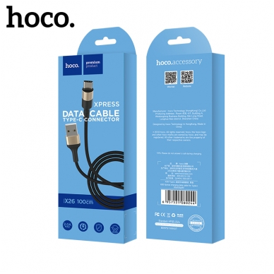 USB kabelis HOCO X26 Type-C 1m juodas-auksinis