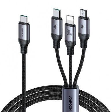 USB kabelis Joyroom SA21-1T3 USB-C to Lightning+USB-C+MicroUSB 30W 1.2m juodas