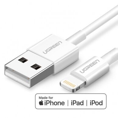 USB kabelis Ugreen US155 MFi USB to Lightning 2.4A 1.5m baltas