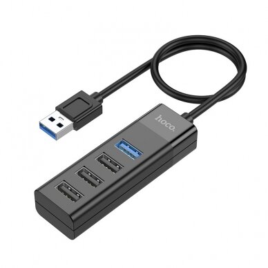 USB šakotuvas Hoco HB25 Easy mix 4-in-1 converter USB-A to 1xUSB3.0+3xUSB2.0 juodas