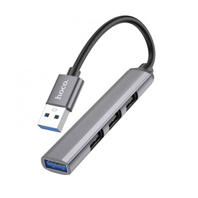 USB šakotuvas Hoco HB26 4-in-1 adapter USB-A to 1xUSB3.0 + 3xUSB2.0 pilkas