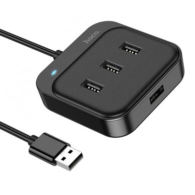 USB šakotuvas Hoco HB31 Easy 4-in-1 converter USB-4xUSB2.0 juodas